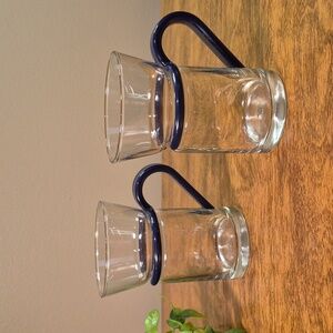 INSPIRATION Clear Glass Mugs with Removable Plastic Navy Clip Handles, Set of 2